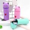 Cartoon Bear Pen Bag Large Compartment Zippered Silicone Pencil Case Standing Up Pen Holder Pencil Bag Gift for Student