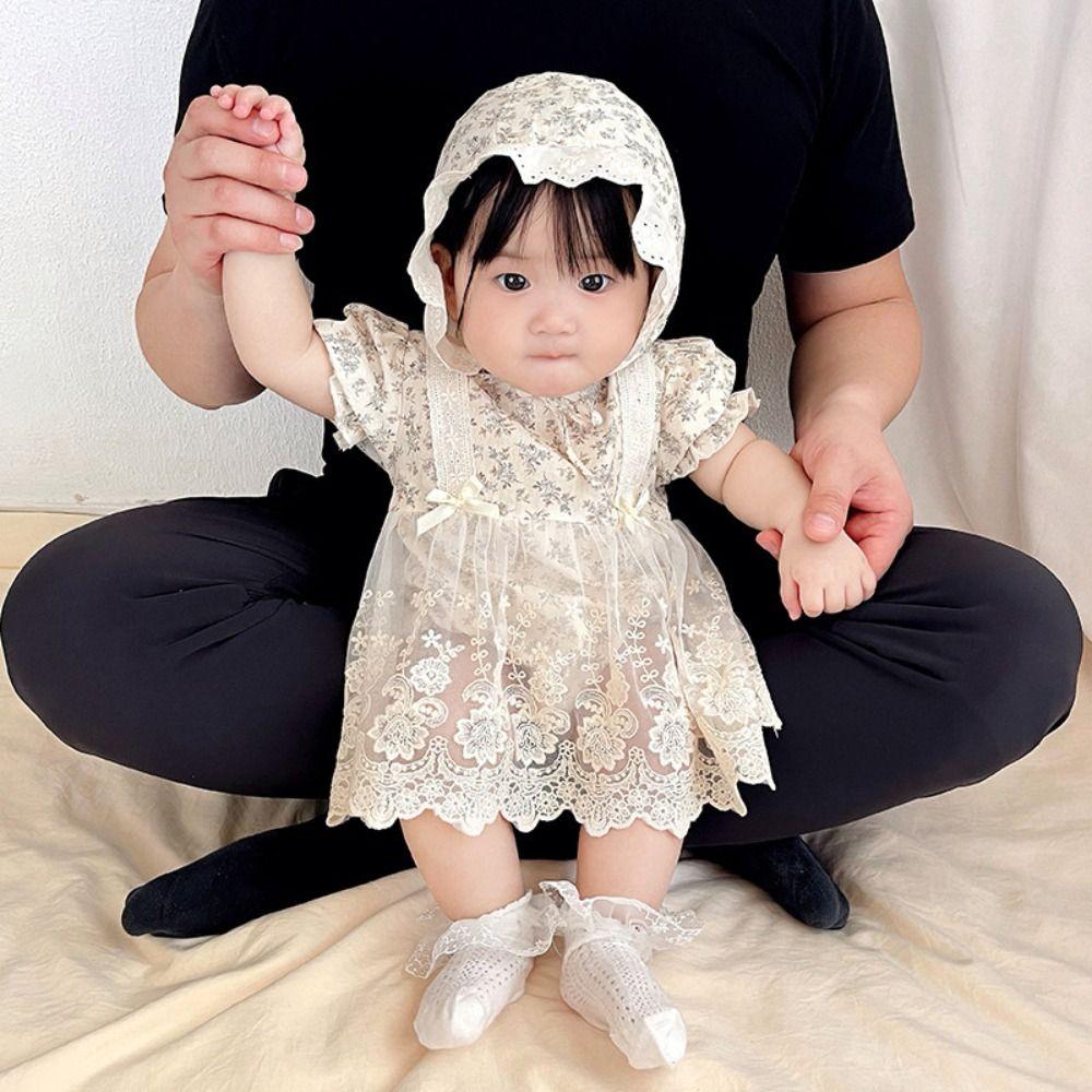 Lace Mesh Flower Baby Jumpsuit Bowknot Toddle Climb Suit Baby Jumper Dress  Newborn Baby