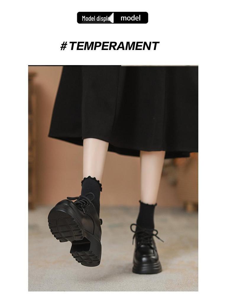 Women's Platform Lace-Up Loafers - Spring 2024, Hidden Heel 8.5CM, Chunky and Thick Sole.