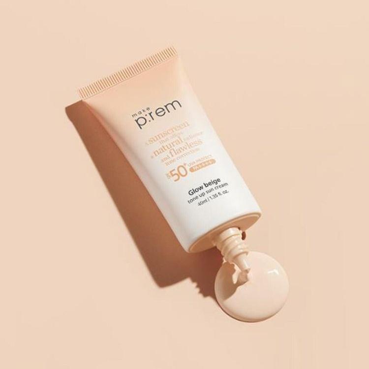 MAKE P:REM Glow Beige Tone Up Sun Cream SPF50+ PA++++  50ml, Long-lasting Tone Up, Moisturizing, Korean Cosmetics, Kbeauty