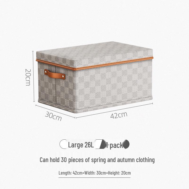Plaid Non-Woven Clothes Storage Box with Lid for Home Organization