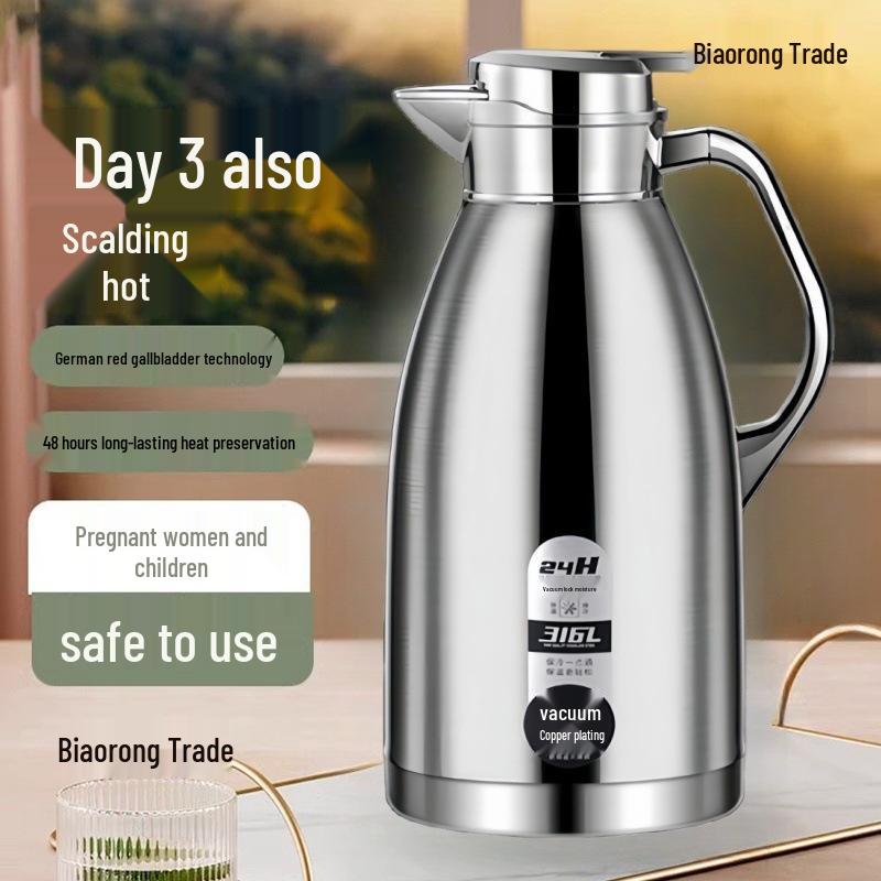 Premium Double-Layer Stainless Steel Insulated Kettle - Anti-Scald Hot Water Bottle for Home & Commercial Use