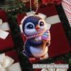 Cute Christmas Ice Cream Little Penguin Christmas Tree Decoration Acrylic Flat 2D Car Rearview Mirror Pendant Christmas Tree Pendant