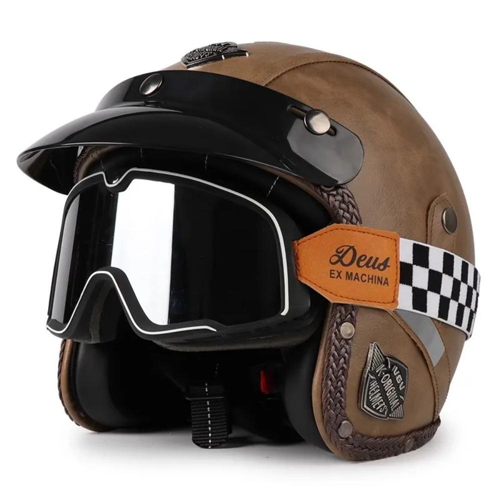 Vintage Semi Open Motorcycle Helmet Motocross Motorcycle Accessories 3/4 Motorcycle Helmet Open Face Men Women Cycling Goggles