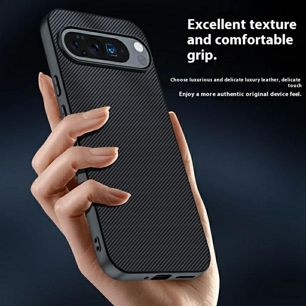 For Google Pixel 10 Pro XL Case Leather+PC Hard Phone Cover Carbon Fiber Texture