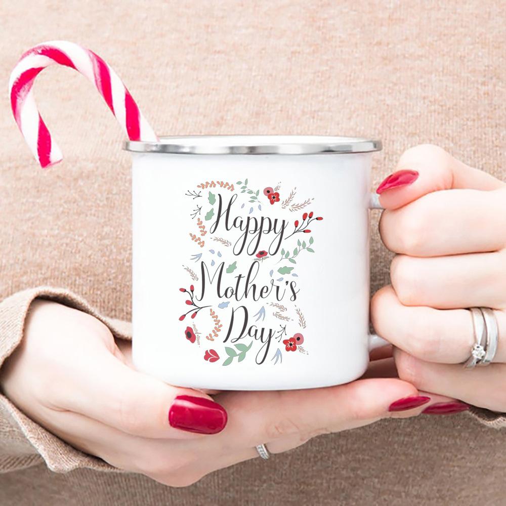 Frohen Muttertag Emaillebecher Weiß Henkeltasse Kaffee Tee Emaillebecher Wasser trinken Das beste originelle und lustige Muttertagsgeschenk