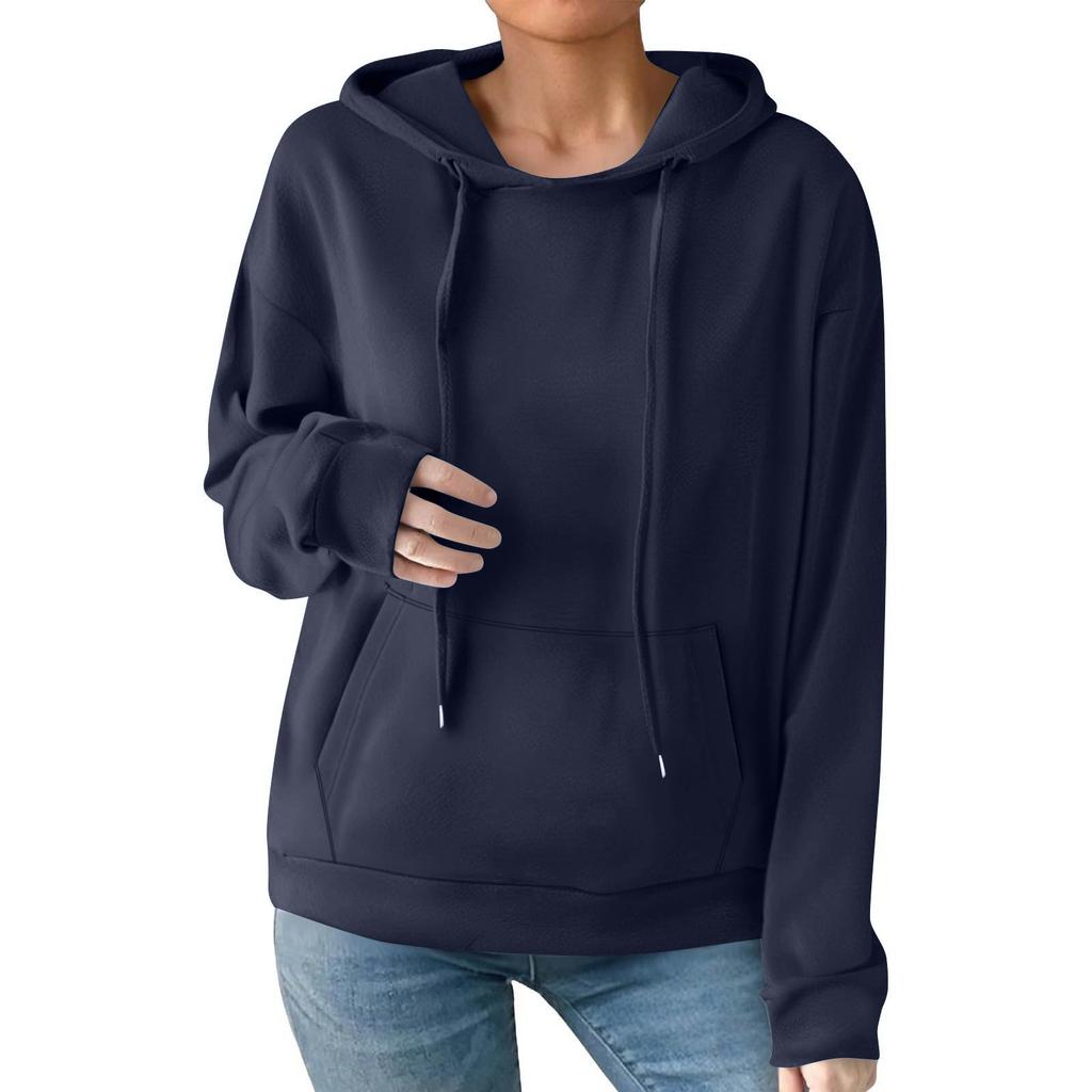 Women's Fashion Casual Color Pocket Long Sleeve Hoodie