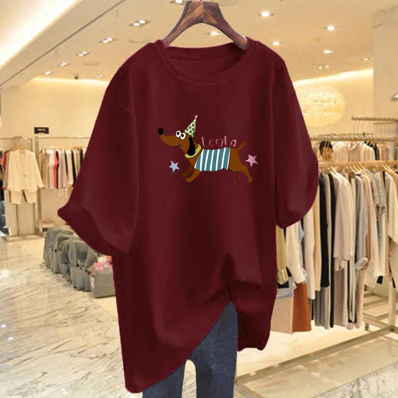 Pure cotton new short-sleeved t-shirt women's loose dopamine wear niche printed top bottoming shirt tide