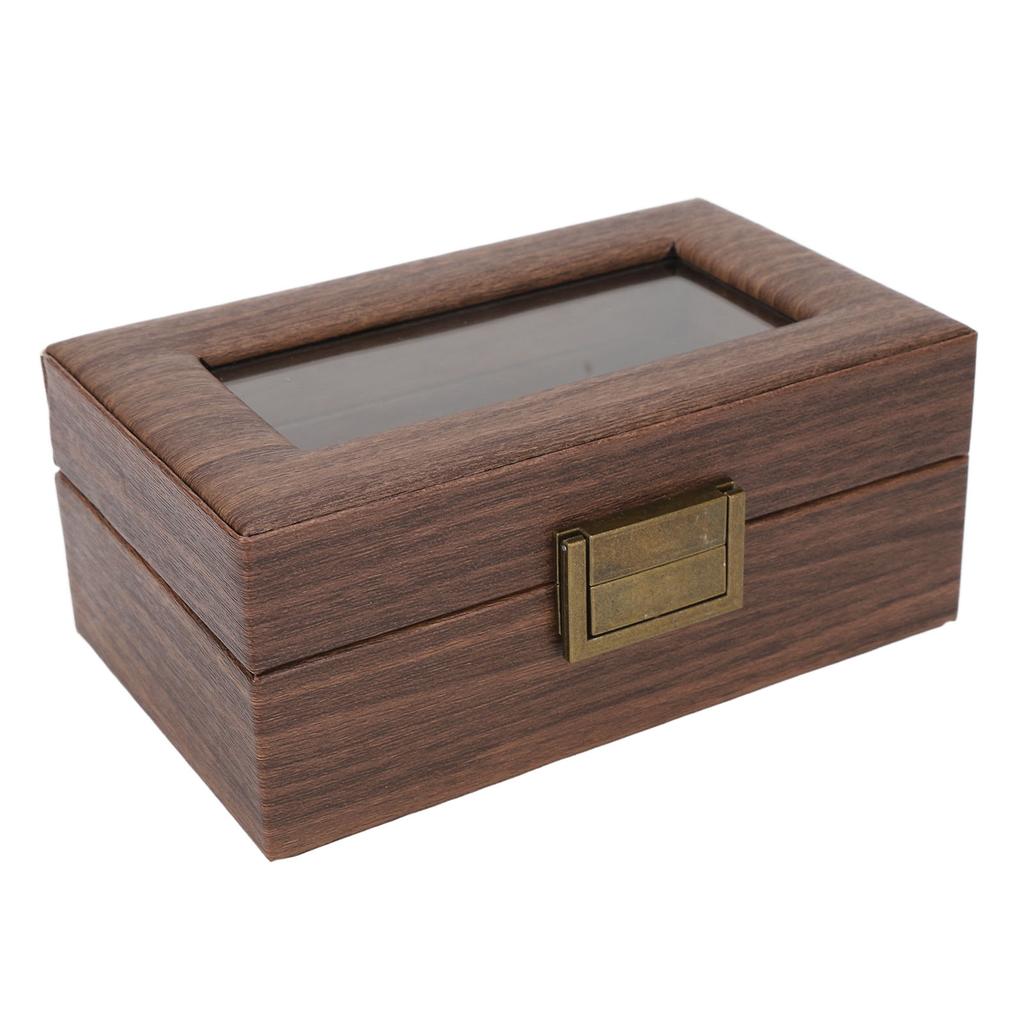 Klocklåda i trä 3 fack Metallgångjärn Naturligt vintagemönster Klockdisplayfodral för klockor Brun