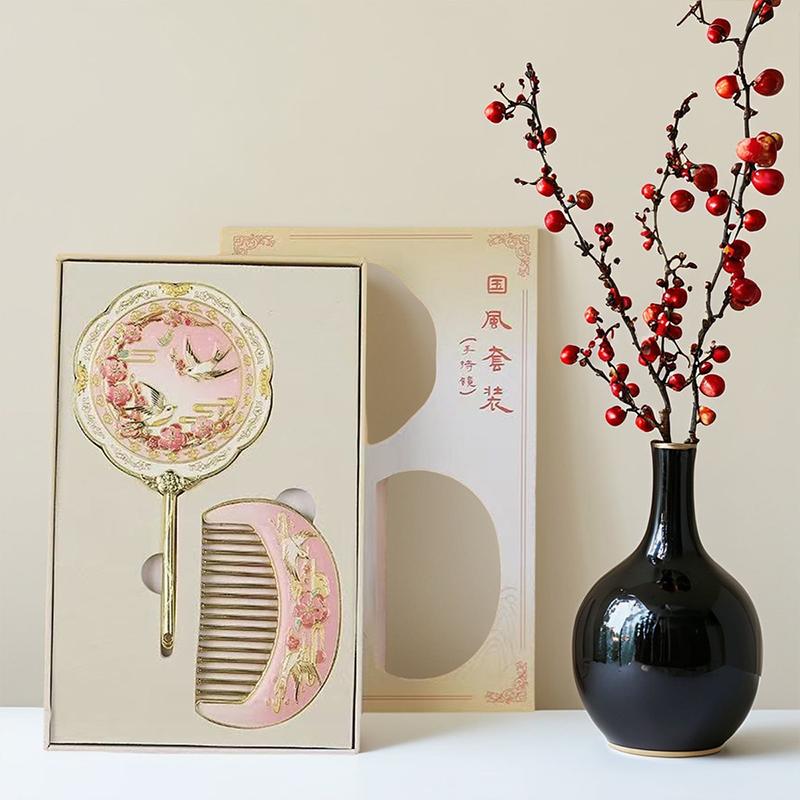 Chinese Ancient Handheld Crafts Metal Makeup Mirror Museum Creative Cultural Crafts Portable Folding Cosmetic Mirror