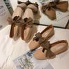 Spring and Summer Single Shoes Female Versatile 2025 New Middle Heel Bow Evening Gentle Shoes Fairy Grandma Doudou Shoes