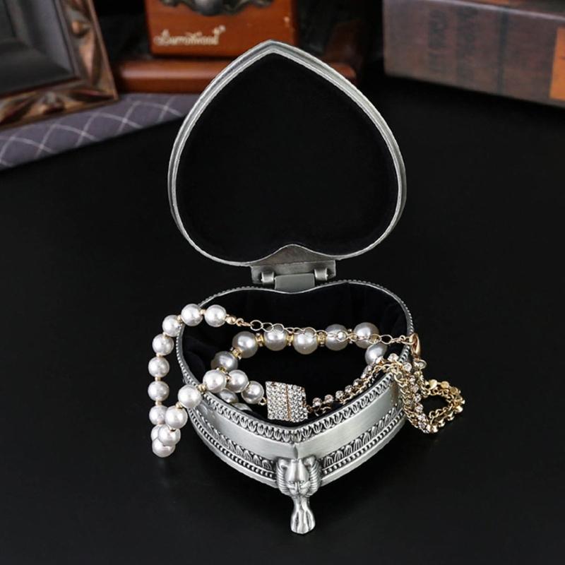 Antique Inspired Metal Jewelry Case With Egyptian Floral Designs Secure Storage for Earrings Rings Necklaces