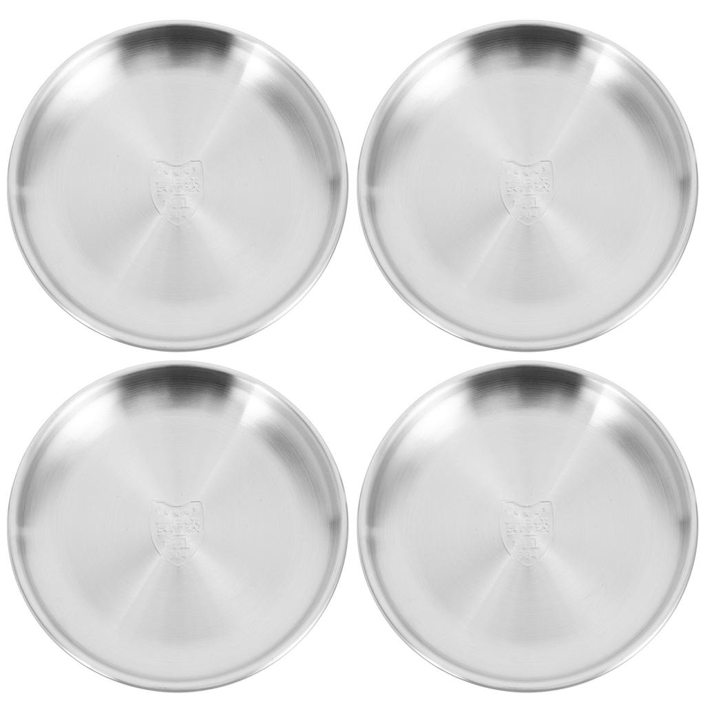 4 Pcs Stainless Steel Tray Plate Food Round Silver Vintage Dinner Dish Cake Dessert Metal