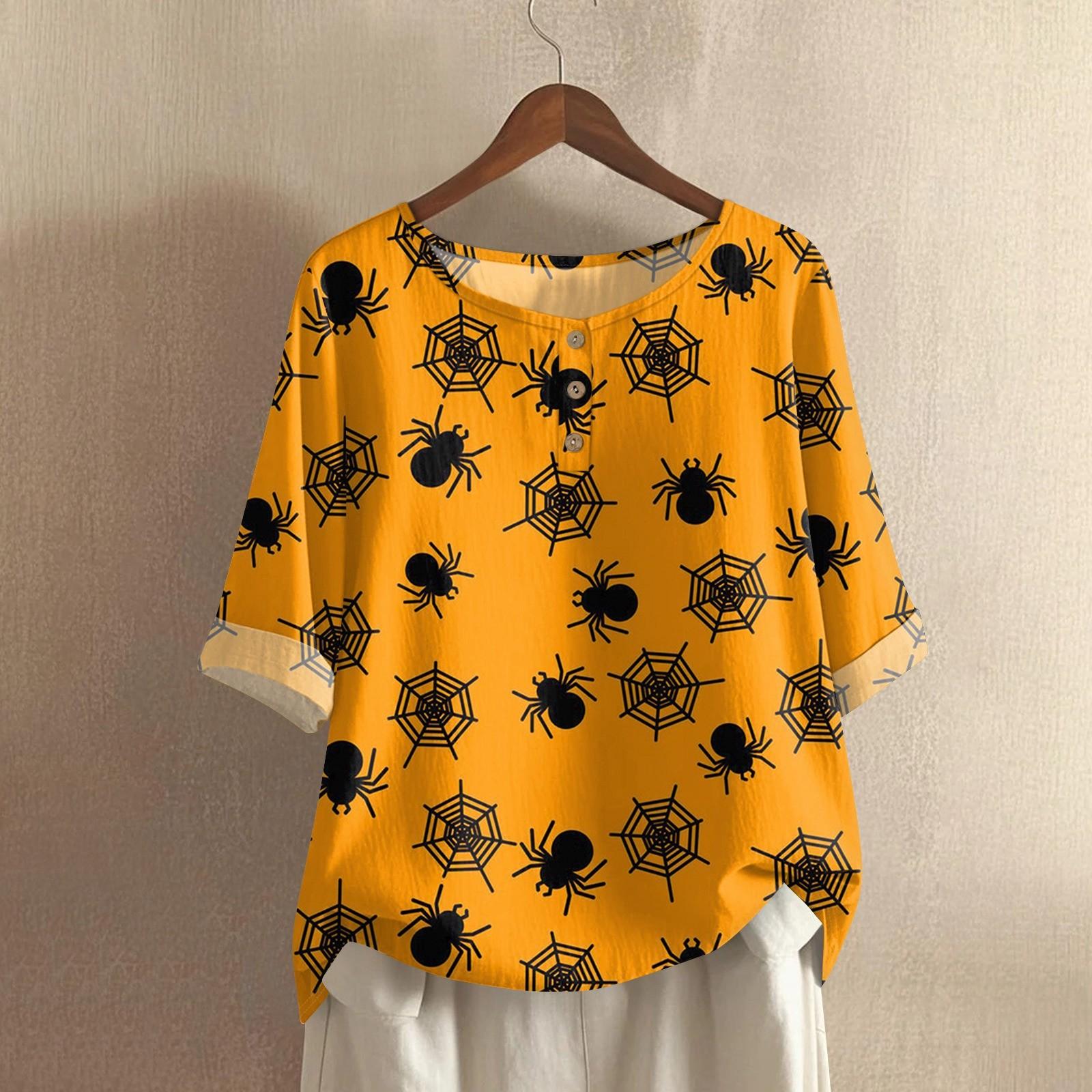 

Women s Fashionable And Casual Shirt Half-sleeve Round Neck Print Blouse Top XL жовтий
