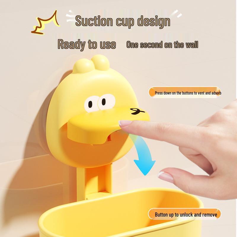 Cartoon Toothbrush Holder & Cup Rack: Punch-Free, Wall-Mounted, Cute Design for Kids' Bathroom.