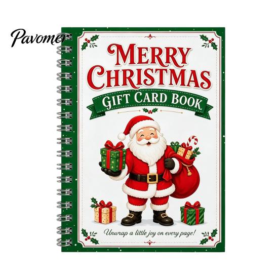 Portable Memory Keeper for Cash Christmas Gift Card Book, 7" x 5" Spiral Bound Merry Unique DIY Holiday Solution Booklet, Greeting Album, Personalized
