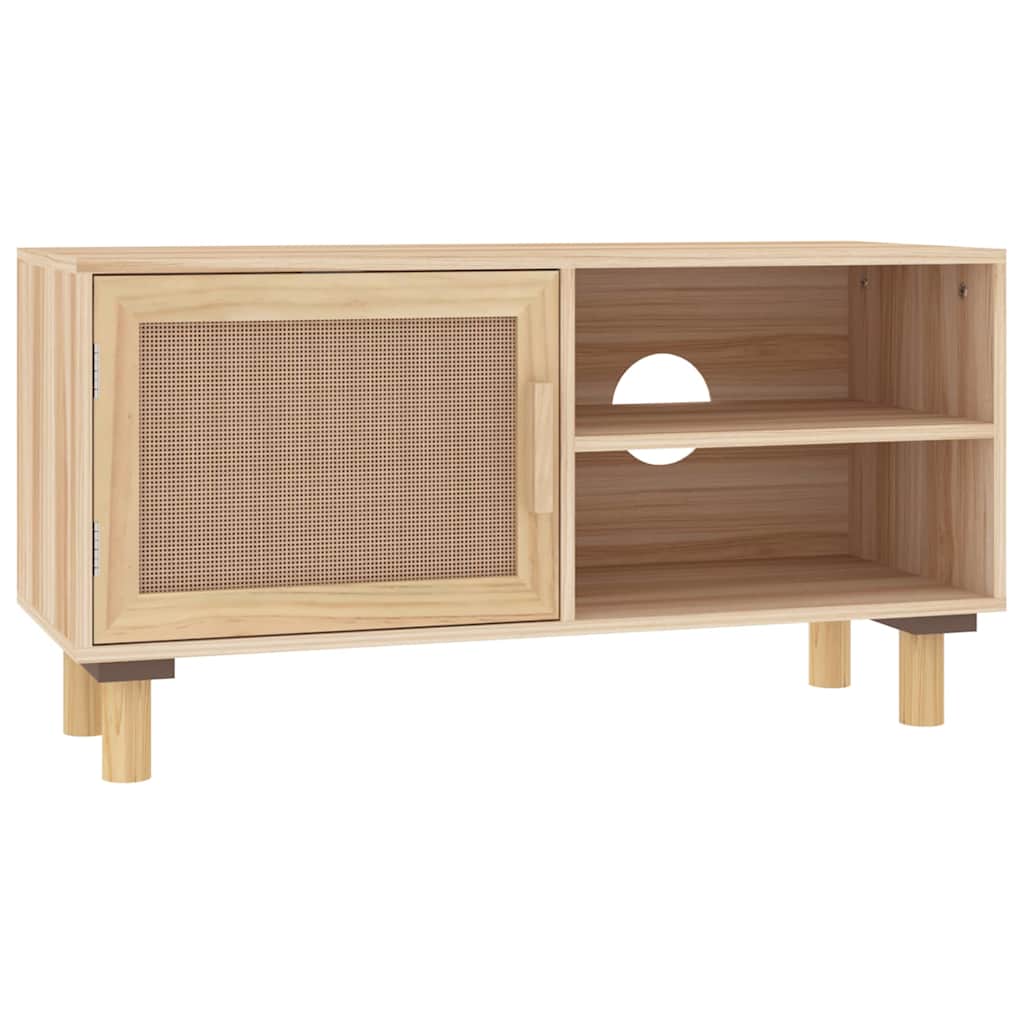 TV Cabinet Brown 80 x 30 x 40 cm Solid Pine Wood and Natural Rattan
