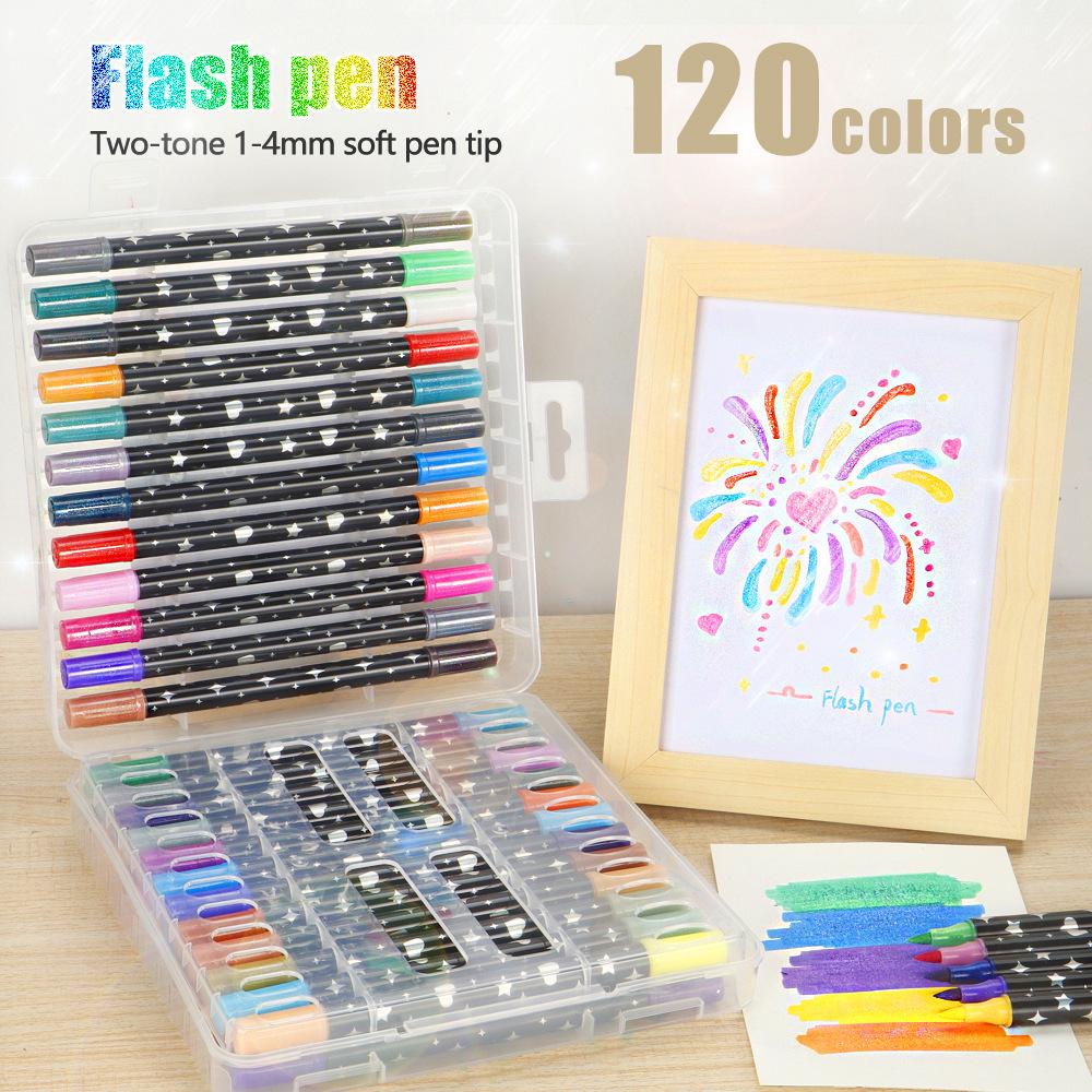 Dual-Color Glitter Brush Pen for Kids - Non-Fading, Bold Soft Tip