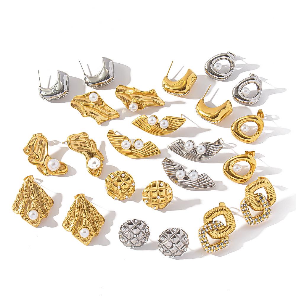 Geometric Zircon Retro Women's 18K Titanium Steel Earrings 2024