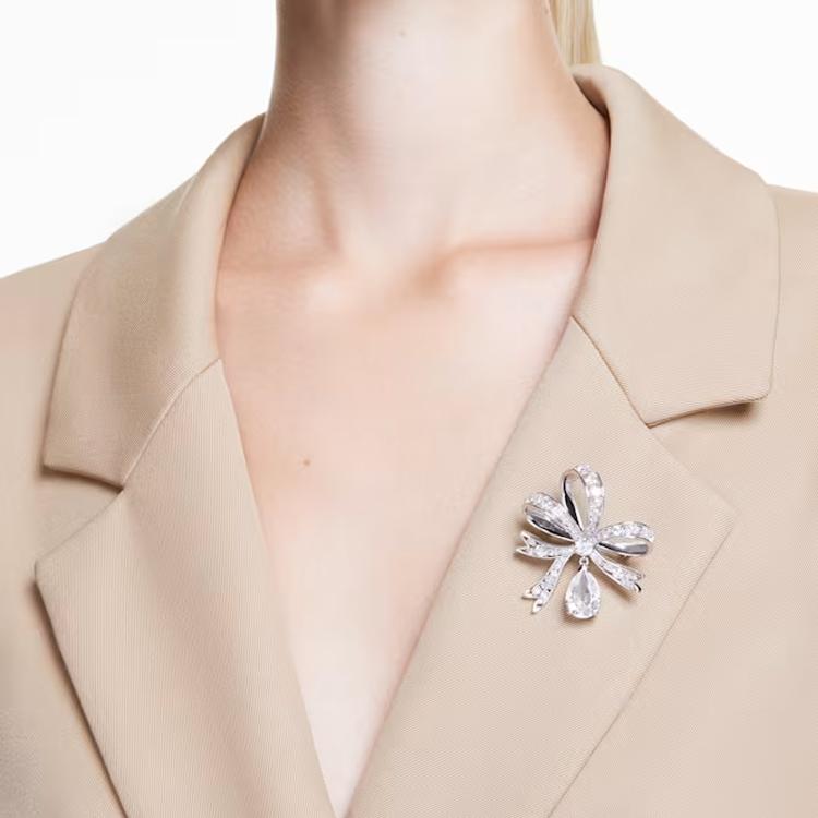 Swarovski Hyperbola Bow Shape Cubic Zirconia Brooch Women Brooch Silver 5680678
