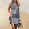 Women's Summer V-neck Casual Beach Vacation Style Striped Printed Sleeveless Patchwork Dresses