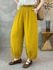 Women's Elastic Waist Balloon Pants Loose Fit Japanese Style Double Gauze Cotton Nine Quarter Casual Trousers