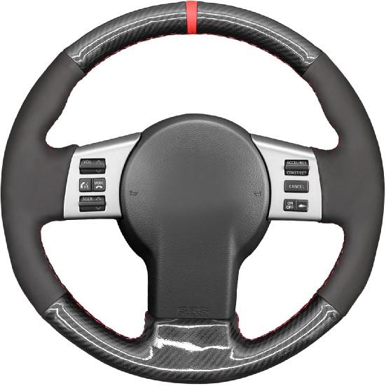 MEWANT Steering Wheel Covers Hand Sewing Customized Black PU Carbon Fiber and Suede Car Steering Wheel Wrap for Infiniti FX FX35 FX45 2003-2008