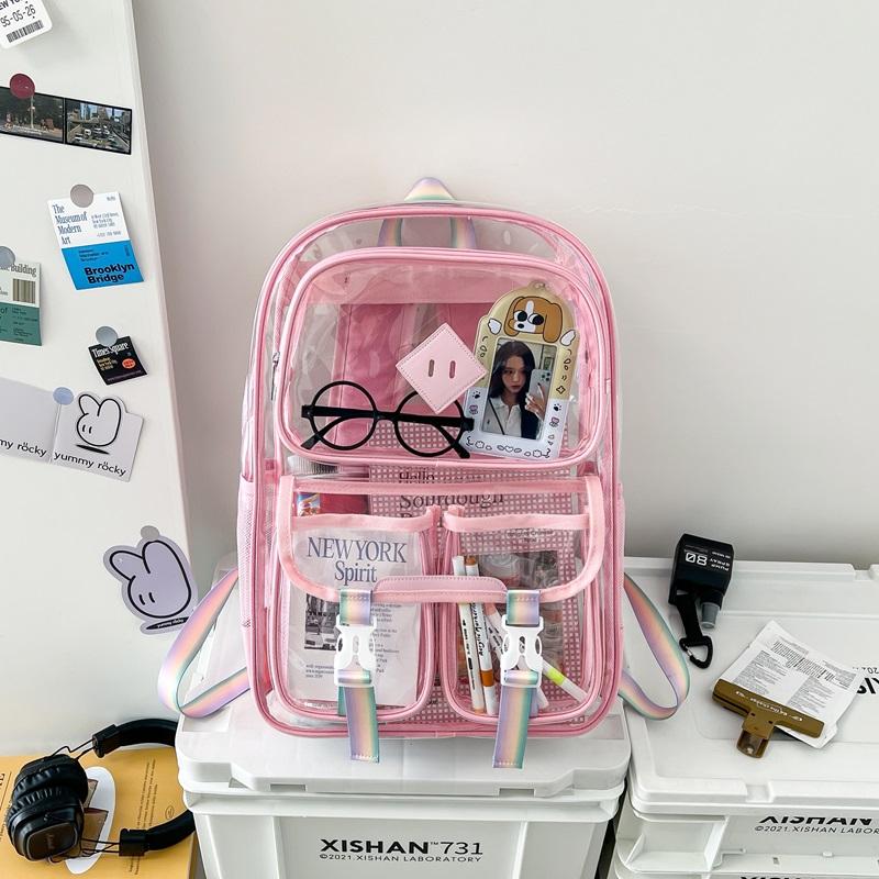 Hot Sale Fashion Transparent Backpack Waterproof PVC Multi Pocket Large Capacity School Bag Stadium Approved Travel Backpack