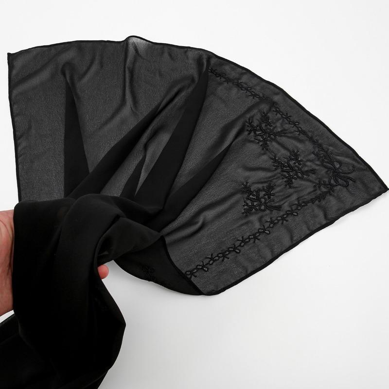 Autumn New Hot-selling Bow Embroidered Chiffon Versatile Solid Color Long Towel Fashionable Breathable Bag Head Scarf