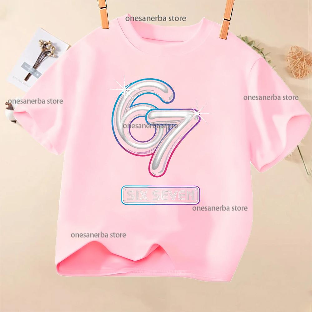 Summer Short Sleeve 67 Six Seven Kid T-Shirt Funny Round Neck Cute Tee Boy Girl Tops Casual Fashion Polyester Children's T-Shirt