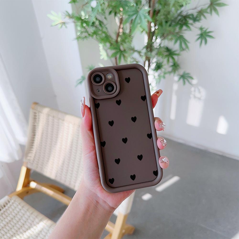 Black Love Hearts Pattern Soft TPU Phone Case for iPhone 17 Air 16 15 14 Pro Max Plus 13 12 Mini 8 7 X Xs Back Cover