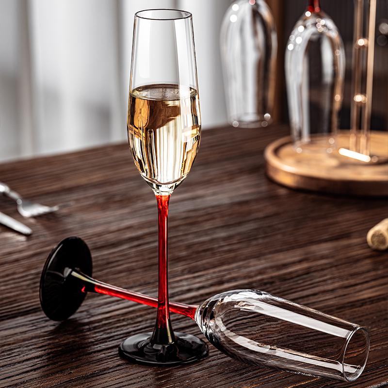 Red Stem Champagne Flutes Luxury Champagne Glass Cocktail Sparkling Wine Glass for Christmas Party Wedding Home Bar Accessories