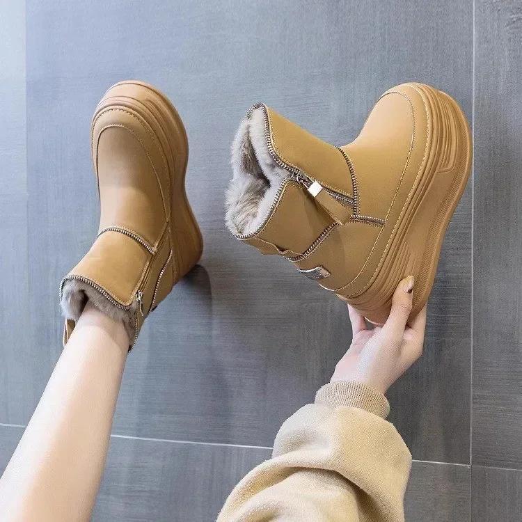 Fashion New Elite Beauty Boots 9cm Thick Bottom Height Increase Outdoor Anti slip Snow Boots with Velvet Warmth Winter Short Boots