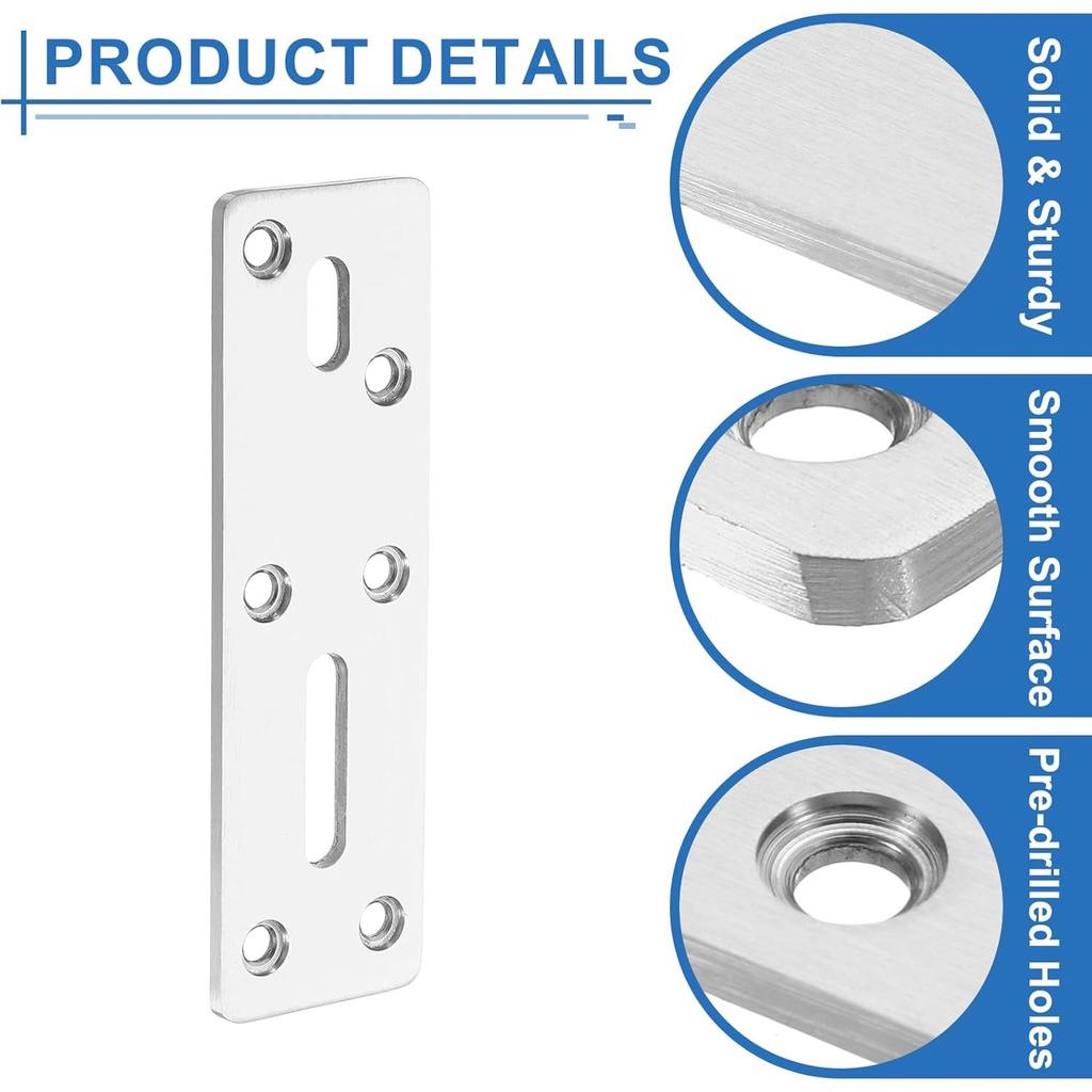 Heavy Duty Straight Steel Flat Bracket 2Pcs Metal Mending Plate Reinforcement Repair Plate with Screws for Furniture Fixing
