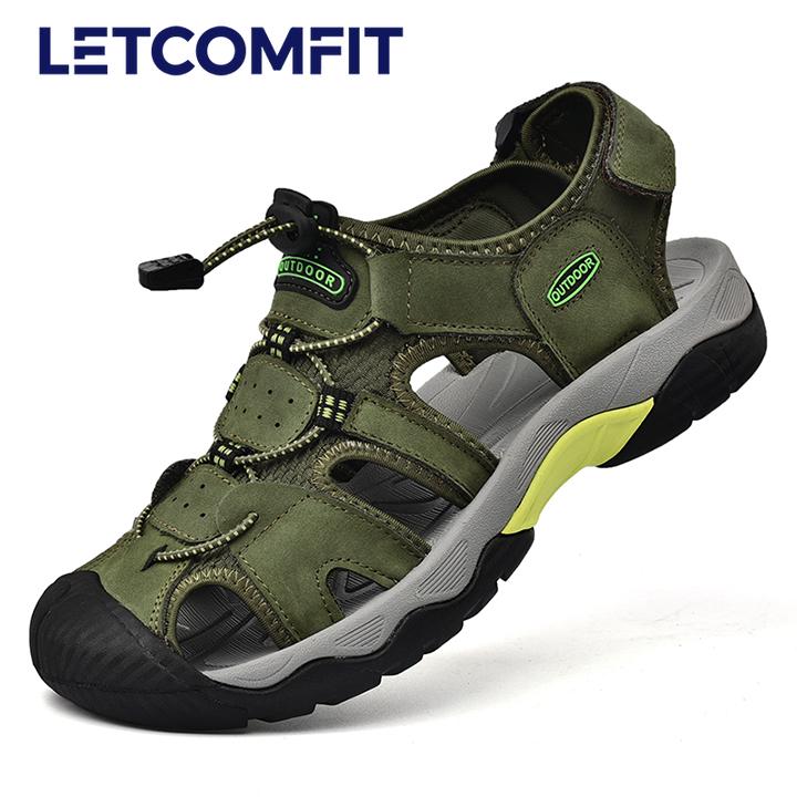 2026 Leder Herren Sandalen Outdoor Rutschfest Wasserdicht Wanderschuhe Leicht Bequem Anglerschuhe Sport Strand Sandalen