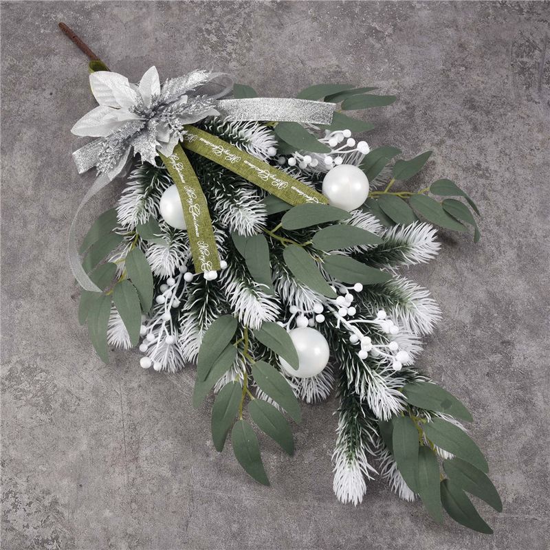 M-Modern-Artificial Christmas Teardrop Swag With Berry, Flower And Ball Ornaments For Front Door Indoor & Outdoor Home Xmas Deco