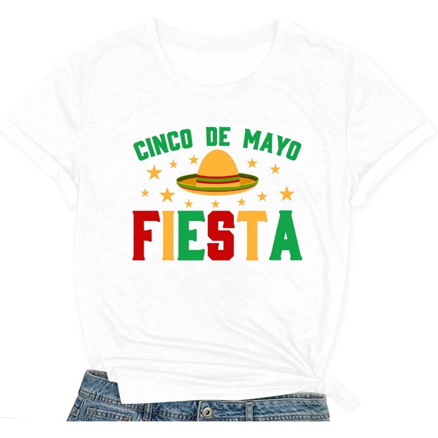 Cinco De Mayo Shirts for Women Mexican Sombrero Print T-Shirts Summer Fiesta Party Tee Tops S