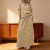 Women's 2 Piece Skirt Set Short Sleeve Top Cotton Linen And Maxi Skirt Matching Sets Summer