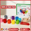 Rainbow Balls In Cups Wooden Matching Game Learning Color Sorting & Counting Activities Ball Montessori Toy for Toddlers