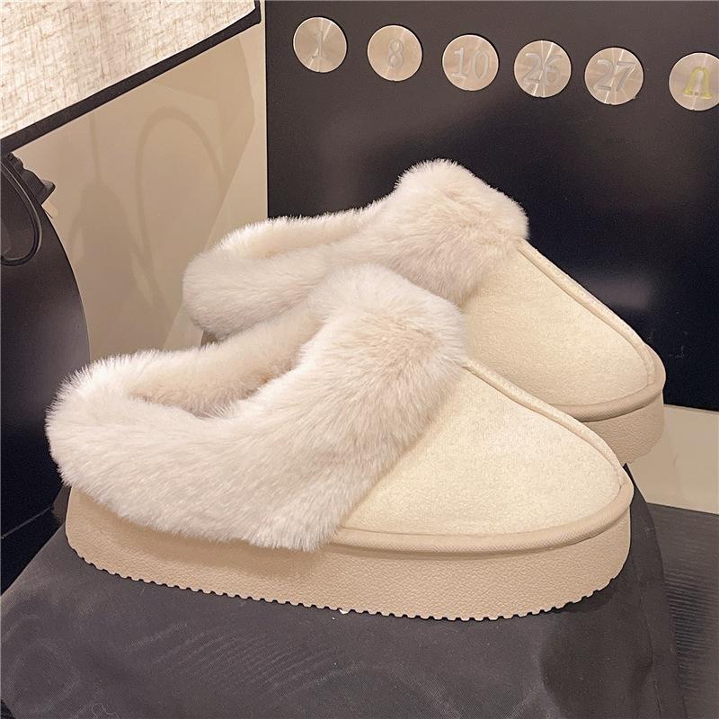 

Женские бархатные туфли на толстой подошве, тапочки с закрытым носком для улицы, новинка зимы 2025 года, пушистые теплые хлопковые тапочки-мопы для дома, полутапочки 41