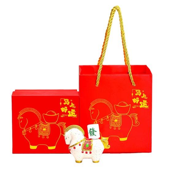 1/4Pcs Cartoon Horse Figurine with Gift Bag Box Bring Good Luck Fortune Chinese Style Pony Statue Home Office Desktop Feng Shui Decoration Ornament