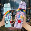 1PC Rainbow Clock Robot Quote Text 750ml Color Plastic Water Bottle Leakproof Flip Straw Lid For Sports Office Home Use