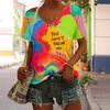 Womens V-Neck Short Sleeve T-Shirt With 3D Printed Striped Loose Fit Casual Chic Top 2025