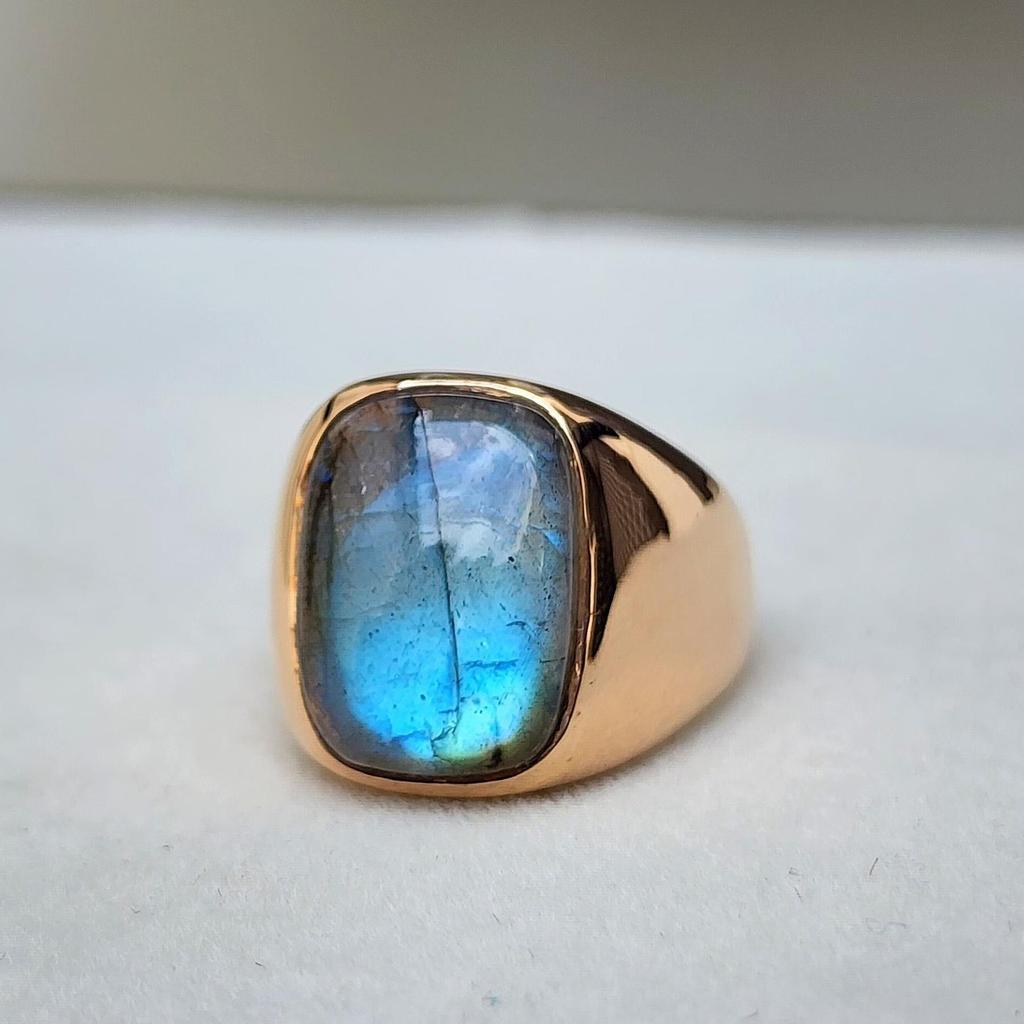 Natural Blue Fire Labradorite 925 Sterling Silver Rose Gold Fill Ring Jewelry, Handmade Unique Gift Ring