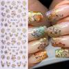 5D Nail Stickers Glitter Golden Dasiy Flowers Geometric Lines Decor Acrylic Embossed Sliders Golden Frame Spring Nail Decals Cherry Blossom Manicure