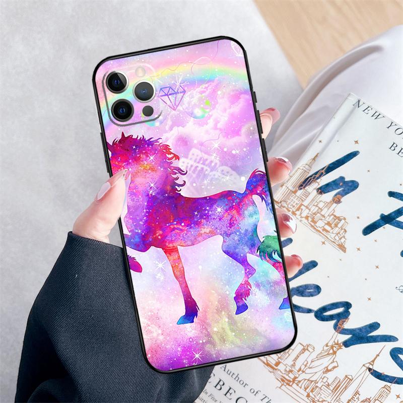 Pink Unicorn Rainbow Cute Phone Case For iPhone 14 15 16 Pro Max 12 13 Mini 11 Pro Max XR 15 16 Plus 16e Cover Coque