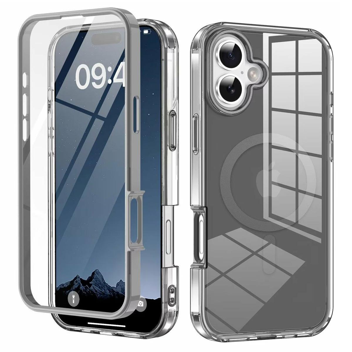 

For iPhone 16 Plus Clear Case Compatible with MagSafe PC+TPU Phone Cover Built-In PET Screen Film Grey