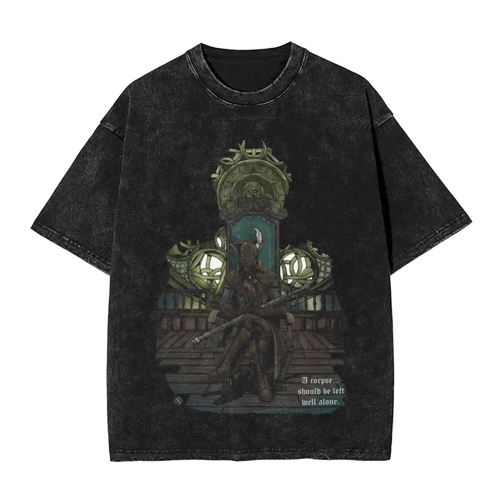 Hot Game Peripherals Bloodborne Darks Souls Graphic Print TShirt Streetwear Vintage Washed Cotton Top Oversized Summer New Tees