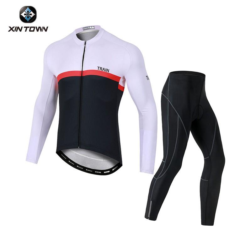XINTOWN Mens Cycling Long Jersey Set Blue Emperor Road Bike Racing Suit Breathable