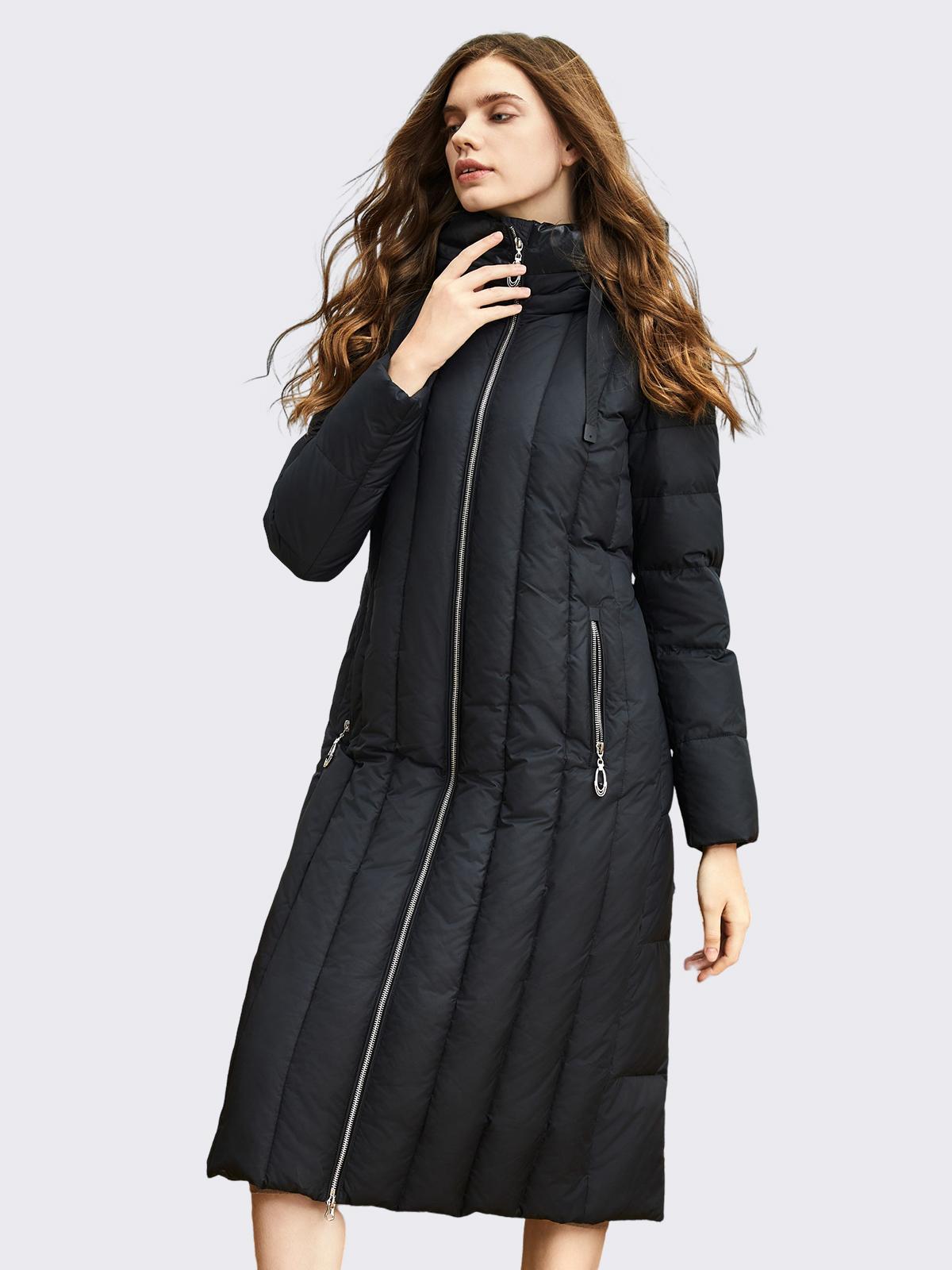 JAZZEVAR Женская зимняя парка из хлопка, теплая длинная утолщенная с капюшоном, свободная модная женская куртка S чёрный